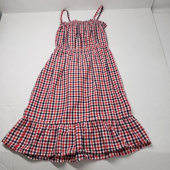 Oshkosh B'gosh Gingham Girls 10/10A Red White Blue Sundress Ruffle Patriotic - Picture 10 of 15
